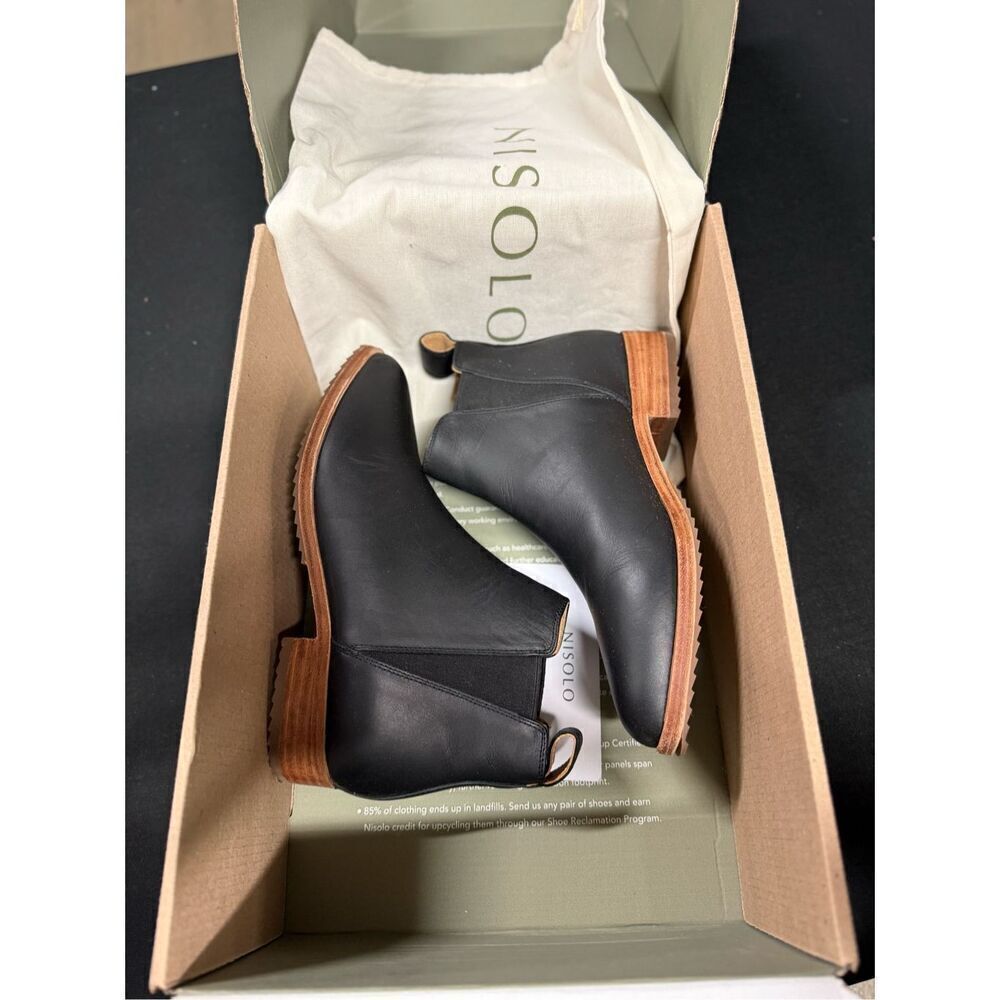 New Nisolo Black Leather Eva Everyday Chelsea Ankle Boots 5